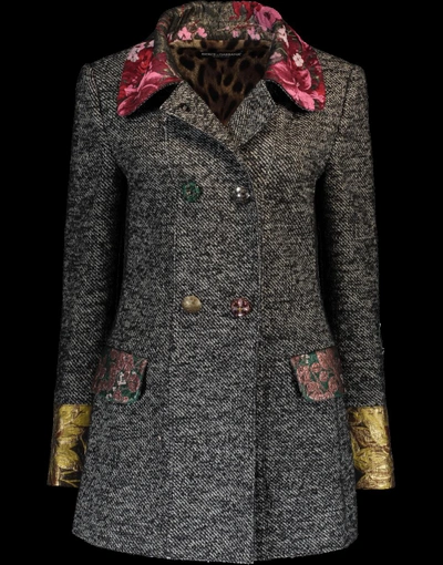 Dolce & Gabbana Bejeweled Details Double-breasted Peacoat In Blk-gry