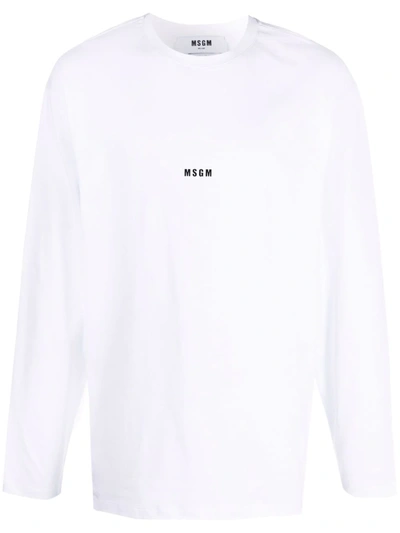 Msgm Logo-print Longsleeved T-shirt In White