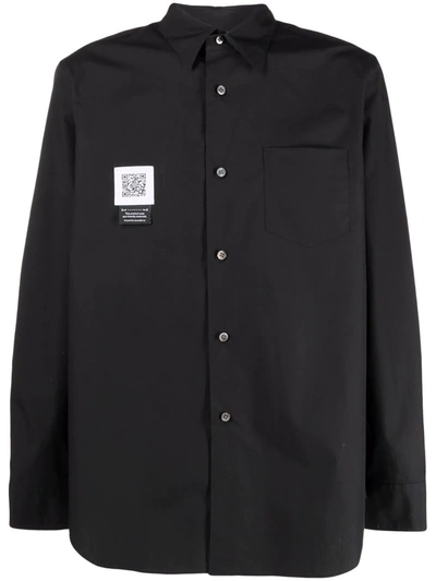 Fumito Ganryu Logo-patch Draped Cotton Shirt In Schwarz