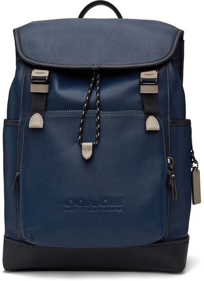Coach Black & Navy League Flap Backpack In Ji/deep Blue Multi | ModeSens