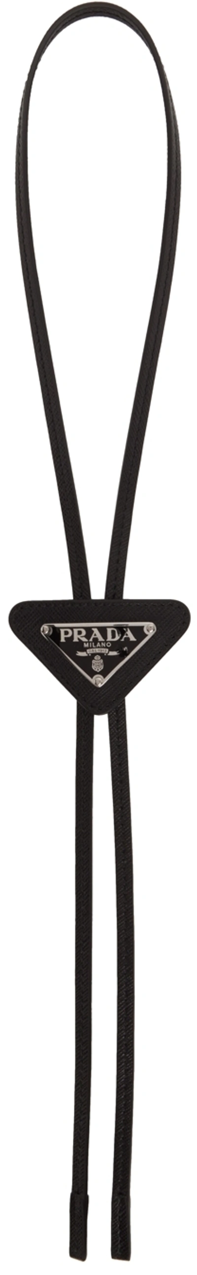 brushed leather bolo tie, Prada