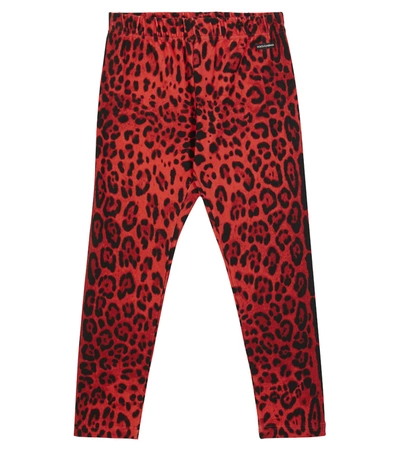 Dolce & Gabbana Kids' Leopard-print Cotton-blend Leggings In Red