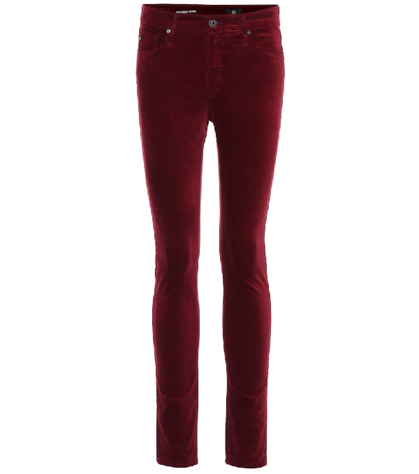 Ag The Farrah High-waisted Velvet Skinny Jeans In Red | ModeSens