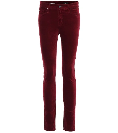 Ag The Farrah High-waisted Velvet Skinny Jeans In Red