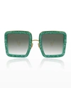 Anna-karin Karlsson Beaming Sky Swarovski Square Acetate Sunglasses In Emerald Crystal