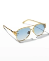 Anna-karin Karlsson Claw Voyage Titanium Aviator Sunglasses In Gold Blue Lens