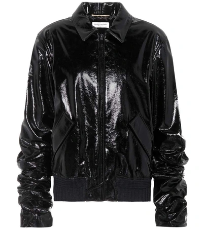 Saint Laurent Patent Leather Jacket In Black