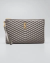Saint Laurent Monogram Ysl Quilted Wristlet Pouch Bag In Fog