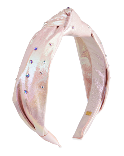 Bari Lynn Kids' Girl's Metallic Knotted Headband W/ Swarovski Crystals In Pink