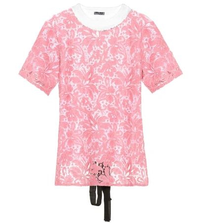 Miu Miu Lace Cotton T-shirt In Pink