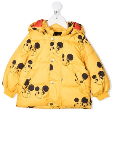 Mini Rodini Babies' Cartoon Print Padded Jacket In Yellow