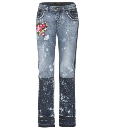 Dolce & Gabbana Embroidered Distressed Jeans In Blue