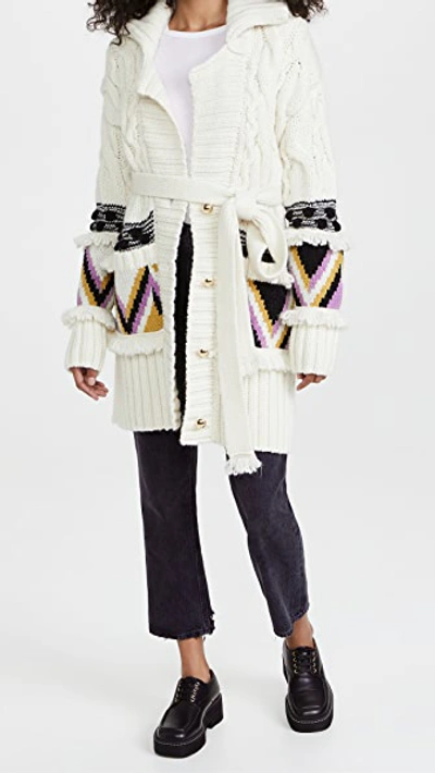 Hayley Menzies Merino Cable Jacquard Midi Cardigan In Ivory