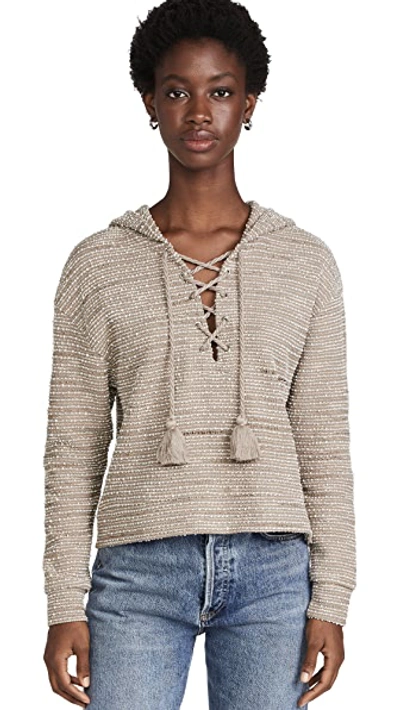 Something Navy Textured Lace Up Hoodie In Tan Combo