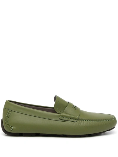 Ferragamo Round-toe Leather Loafers In Green