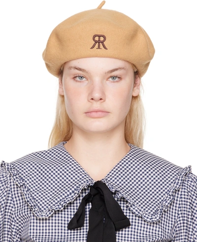 Rokh Embroidered-logo Wool Beret In Brown