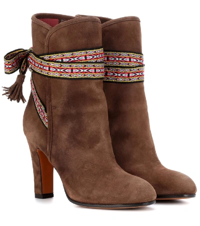 Etro Jacquard-trimmed Suede Ankle Boots In Brown