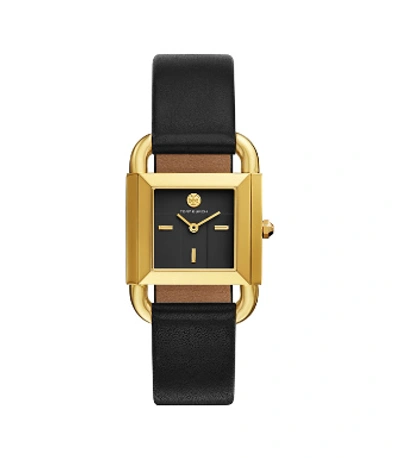 Tory Burch Phipps Watch, Black Leather/gold-tone, 29 X 41 Mm