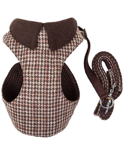 Pet Life Luxe Houndsome 2-in-1 Mesh Reversible Plaided Collared Adjustable Dog Harness-leash In Brown