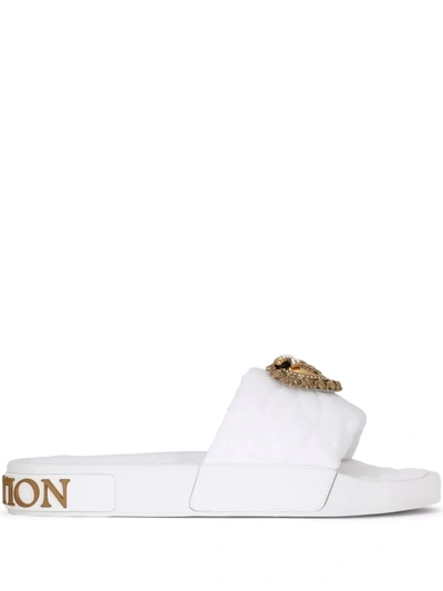 Dolce & Gabbana Nylon Devotion Beachwear Sliders In White