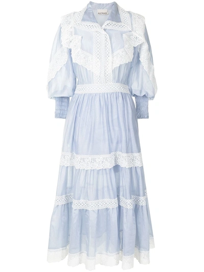 Alemais Mara Blue Lace-trimmed Cotton-blend Dress In Light Blue