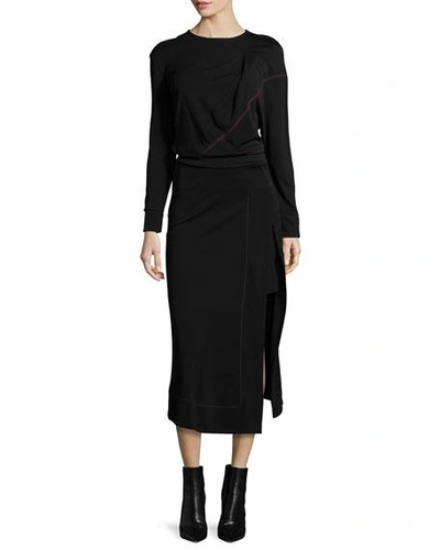 Atlein Long-sleeve Midi Dress W/contrast Stitching, Black/red