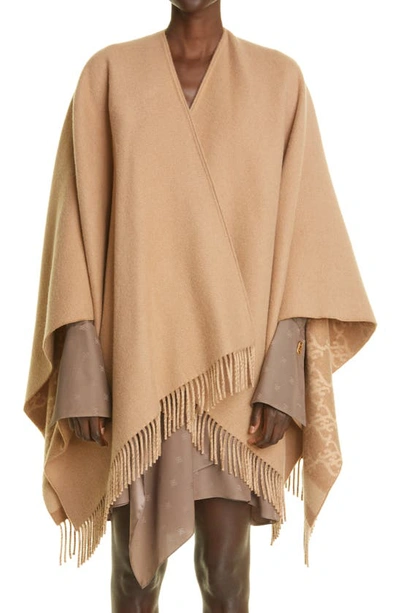 Fendi Karligraphy Reversible Wool & Cashmere Poncho In Brown