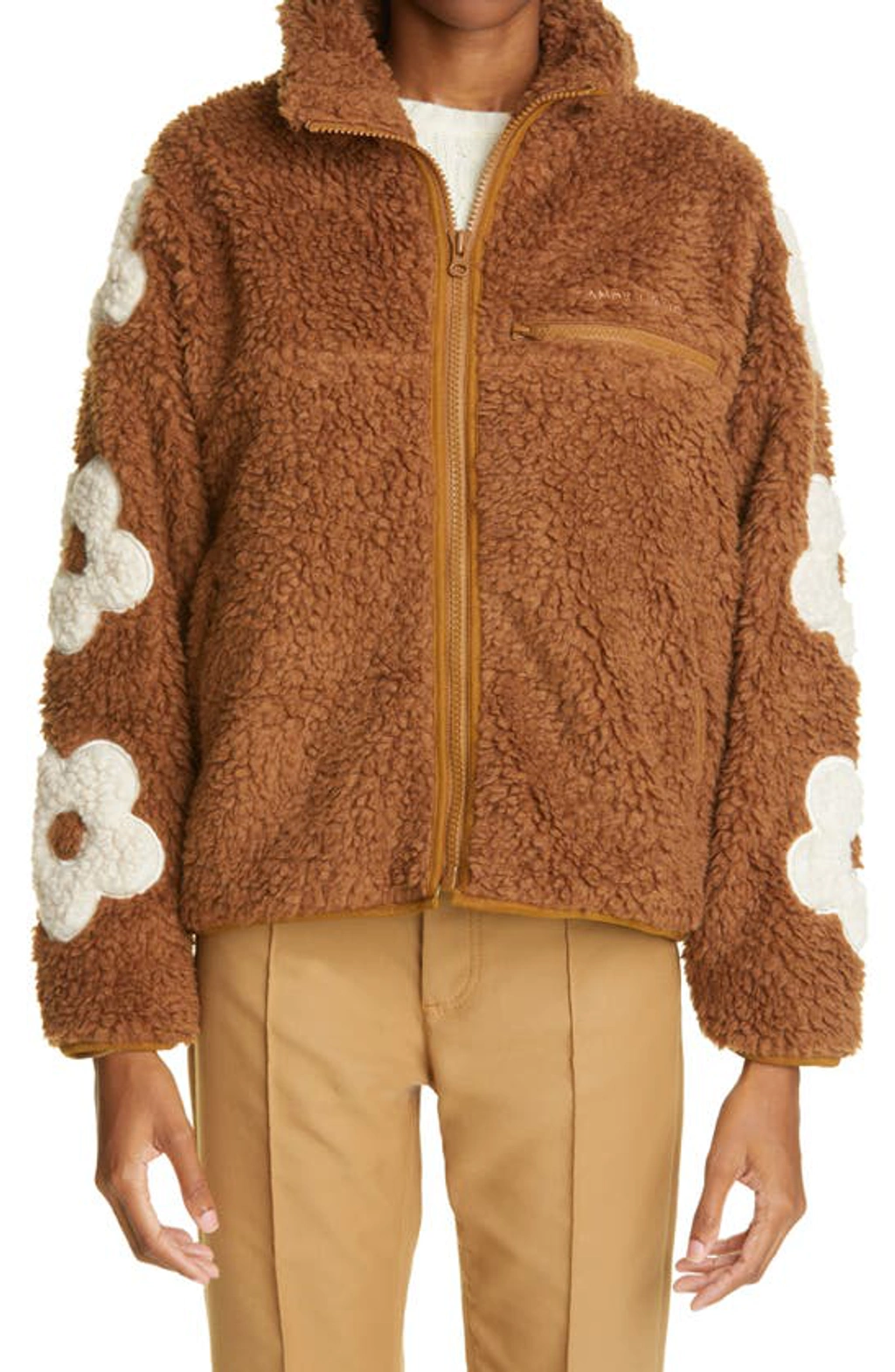 Sandy Liang Grass Floral Faux Fur Jacket In Teddy | ModeSens