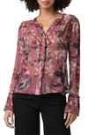 Paige Lana Floral Sheer Blouse In Red/rasberry