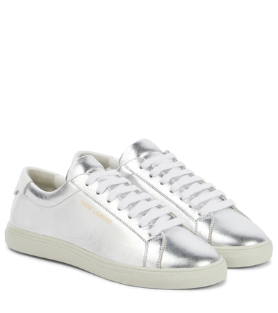 Saint Laurent Andy Metallic Leather Low-top Sneakers In Silver