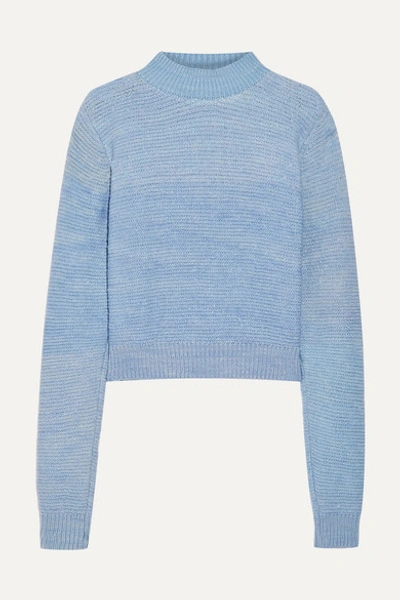 The Elder Statesman Distressed Cashmere Sweater In Light Blue