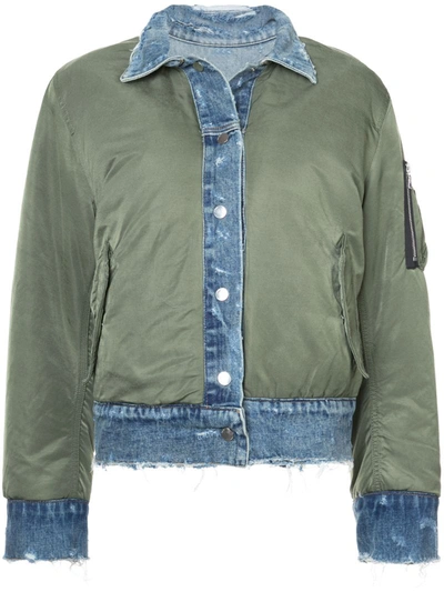 Amiri Reversible Denim & Nylon Bomber Jacket In Military Green