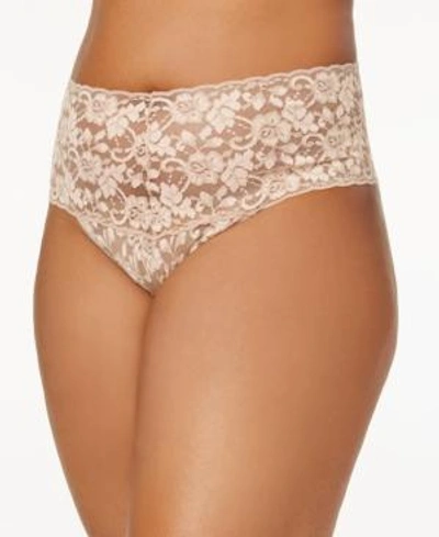 Hanky Panky Plus Size Retro Lace Thong 591924x In Taupe Vanilla