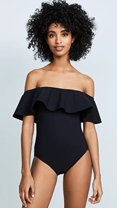 Karla Colletto Off Shoulder Flounce Swimsuit In Black