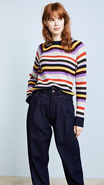 gispende effektivitet Mount Vesuv Ganni Mercer Striped Wool-blend Sweater In Multicolor | ModeSens