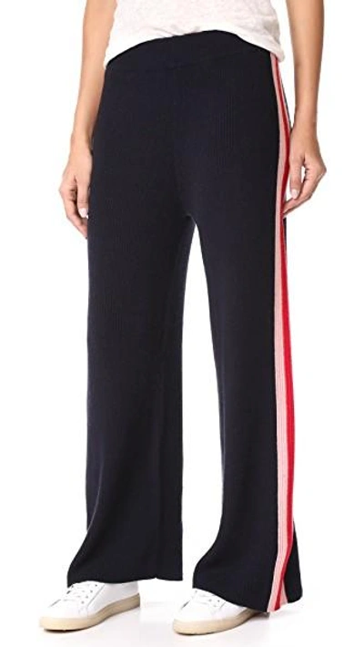 Chinti & Parker Mouline Intarsia Track Pants In Navy/rose/cherry