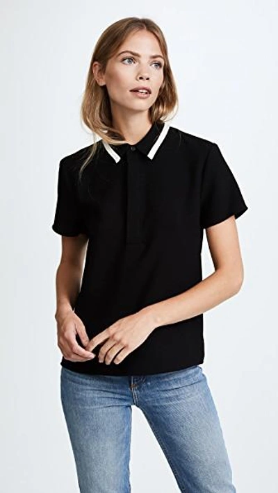 Jenni Kayne Contrast Stripe Polo Shirt In Black/ivory