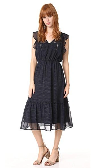 Bb Dakota Carra Polka Dot Printed Dress In Navy