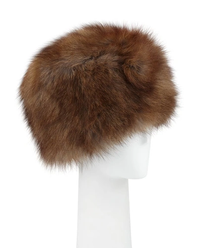 Adrienne Landau Fox Fur Cap In Brown