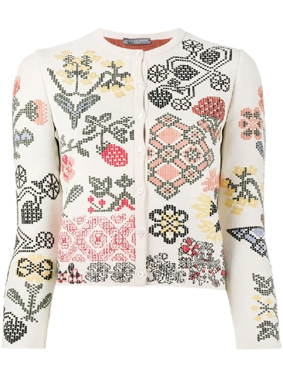 Alexander Mcqueen Graphic Floral Intarsia Fitted Cardigan In Neutrals