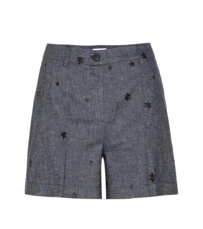 Tomas Maier Embroidered Denim Shorts In Blue