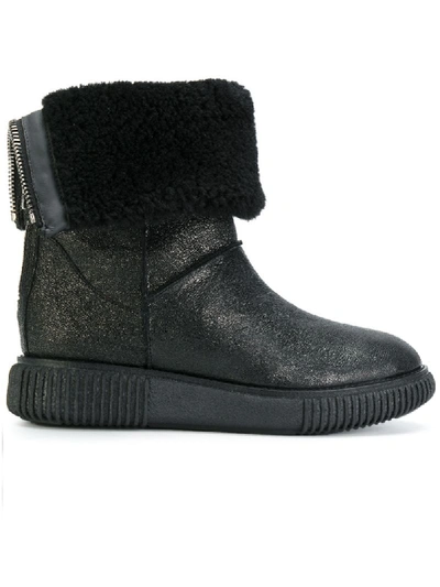 Moncler New Christine Fur-lined Leather Ankle Boots In Black