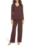 Hanro Champagne Long Sleeve Pajama Set In Aubergine