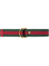 Gucci Web Belt With D-ring In Green, Red