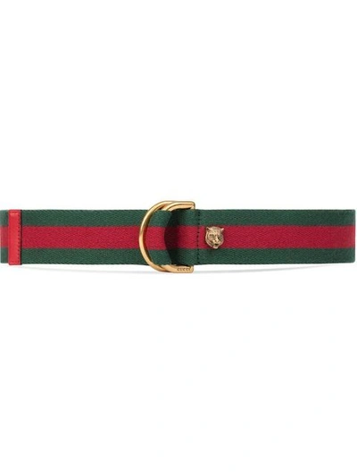 Gucci Web Belt With D-ring In Green, Red