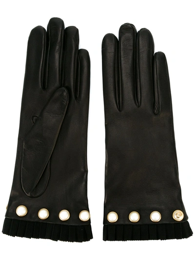 Gucci Studded Leather Gloves In Black