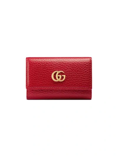 Gucci Gg Marmont Leather Key Case In Hibiscus Red Leather