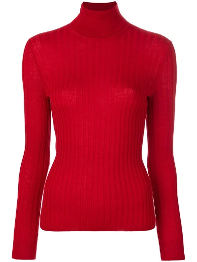 Gucci Fine Silk Blend Polo Neck Knitted Top In Red