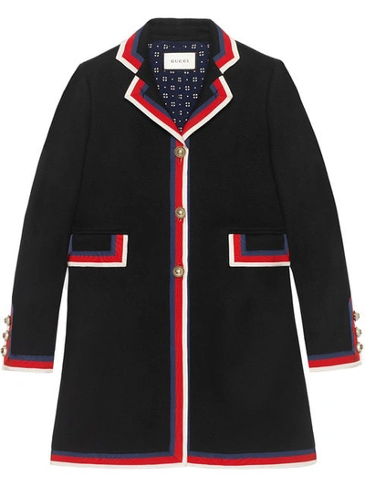 Gucci Wool Coat With Sylvie Web In Black