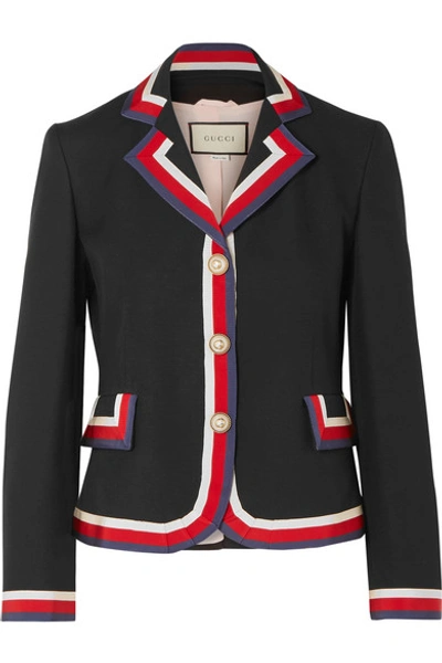 Gucci Striped Silk And Wool-blend Crepe Blazer In Black